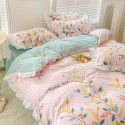 Korean style cotton princess style four-piece set small fresh bed skirt quilt cover sheet cotton dormitory bed three-piece set