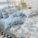 Ins style pure cotton bedding four piece set 100 cotton cartoon dormitory bed sheet three piece set children's fitted sheet quilt cover 