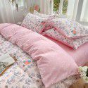 Ins style pure cotton bedding four piece set 100 cotton cartoon dormitory bed sheet three piece set children's fitted sheet quilt cover 