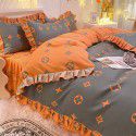 Korean style cotton princess style four-piece set small fresh bed skirt quilt cover sheet cotton dormitory bed three-piece set