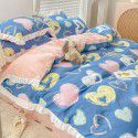 Korean style cotton princess style four-piece set small fresh bed skirt quilt cover sheet cotton dormitory bed three-piece set