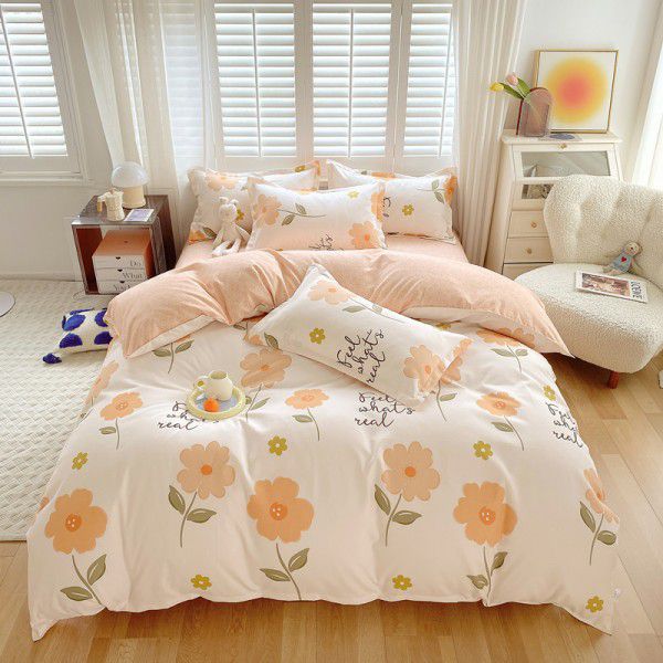 Wholesale thickened cotton matted four piece set spring and autumn cotton bed sheets and quilts, one piece of bedding 