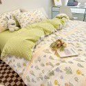 Ins style pure cotton bedding four piece set 100 cotton cartoon dormitory bed sheet three piece set children's fitted sheet quilt cover 