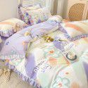 Korean style cotton princess style four-piece set small fresh bed skirt quilt cover sheet cotton dormitory bed three-piece set