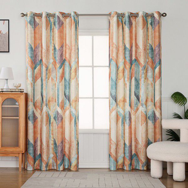 Nordic printing decorative curtain cloth Modern client bedroom shading cloth Polyester curtain cloth wholesale 