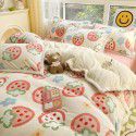 Ins Winter Milk Wool 4-Piece Rabbit Wool Quilt Cover Sheet Pastoral Warm Upset Double Sided Wool Bedding 4 