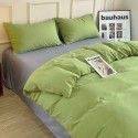 Ins style simple four piece set solid color washed cotton student dormitory three piece bed sheet quilt cover bedding wholesale 