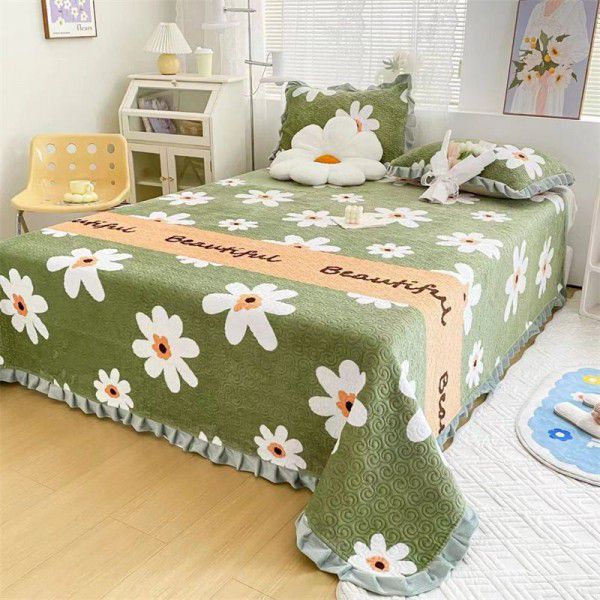 Autumn and winter thickened milk velvet bed cover quilted warm bed sheet crystal velvet blanket machine washable one hair substitute 