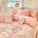 Milk velvet winter warm Farai velvet 4-piece set thickened coral velvet female bedding double-sided velvet quilt cover sheet 