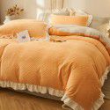 Nantong autumn and winter princess style thickened warm bed sheet quilt cover fitted sheet milk velvet three four piece bedding wholesale 