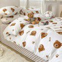 Ins style pure cotton bedding four piece set 100 cotton cartoon dormitory bed sheet three piece set children's fitted sheet quilt cover 