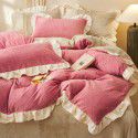 Nantong autumn and winter princess style thickened warm bed sheet quilt cover fitted sheet milk velvet three four piece bedding wholesale 