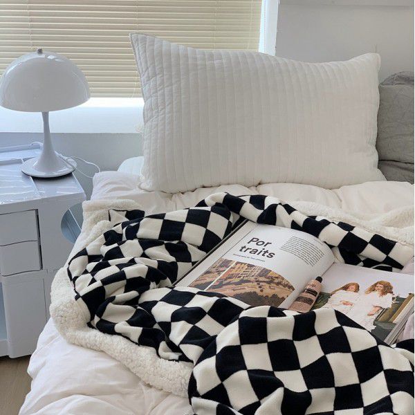 Black and white checkerboard blanket lamb cashmere bed sheet quilt cover thickened cover sofa blanket step into wholesale bedding 