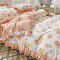 Korean style cotton princess style four-piece set small fresh bed skirt quilt cover sheet cotton dormitory bed three-piece set