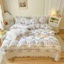 Ins Small fresh pure cotton bed sheet quilt cover fall and winter cotton bed cover three piece quilt fitted sheet four piece quilt cover 