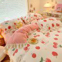 Winter Gog Heavy Milk Fleece 4-Piece Bed Skirt Coral Fleece Double Sided Thick Duvet Cover Sheet Fitted Sheet 4 