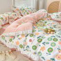 Korean style cotton princess style four-piece set small fresh bed skirt quilt cover sheet cotton dormitory bed three-piece set