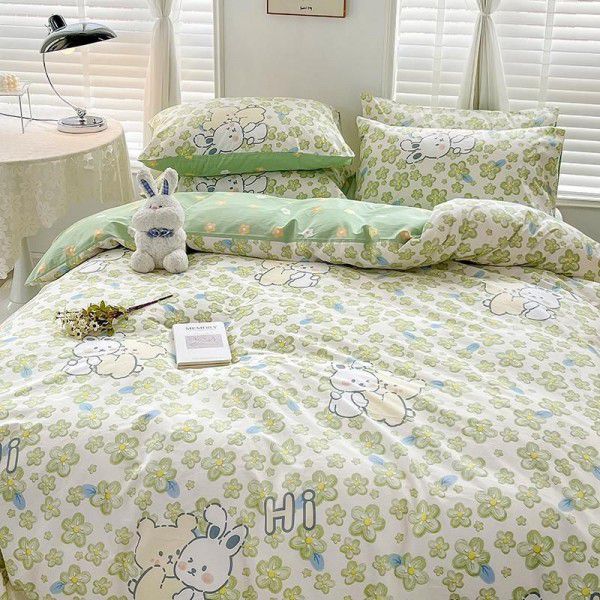 Hot selling ins Pastoral 60 Thread Count Cotton 4-Piece Set Printed Cotton Small Fresh Flat Sheet Quilt Cover Fitted Sheet Set Postage Package 