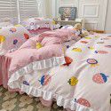 Korean style cotton princess style four-piece set small fresh bed skirt quilt cover sheet cotton dormitory bed three-piece set