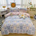 Ins style pure cotton bedding four piece set 100 cotton cartoon dormitory bed sheet three piece set children's fitted sheet quilt cover 