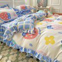 Korean style cotton princess style four-piece set small fresh bed skirt quilt cover sheet cotton dormitory bed three-piece set