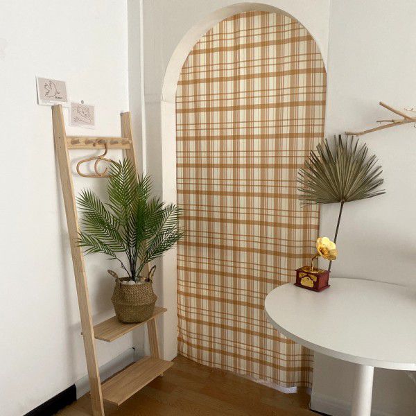 Ins Korean blogger girl heart yellow big lattice door curtain bedroom home decoration hanging cloth stall source 