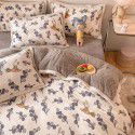 Ins Winter Milk Wool 4-Piece Rabbit Wool Quilt Cover Sheet Pastoral Warm Upset Double Sided Wool Bedding 4 