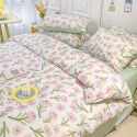 Ins style pure cotton bedding four piece set 100 cotton cartoon dormitory bed sheet three piece set children's fitted sheet quilt cover 