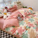 Ins style pure cotton bedding four piece set 100 cotton cartoon dormitory bed sheet three piece set children's fitted sheet quilt cover 