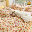 Ins Winter Milk Wool 4-Piece Rabbit Wool Quilt Cover Sheet Pastoral Warm Upset Double Sided Wool Bedding 4 