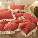 Nantong autumn and winter princess style thickened warm bed sheet quilt cover fitted sheet milk velvet three four piece bedding wholesale 