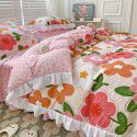 Korean style cotton princess style four-piece set small fresh bed skirt quilt cover sheet cotton dormitory bed three-piece set