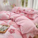 Ins style pure cotton bedding four piece set 100 cotton cartoon dormitory bed sheet three piece set children's fitted sheet quilt cover 