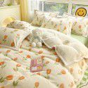 Ins Winter Milk Wool 4-Piece Rabbit Wool Quilt Cover Sheet Pastoral Warm Upset Double Sided Wool Bedding 4 