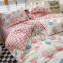 Ins style pure cotton bedding four piece set 100 cotton cartoon dormitory bed sheet three piece set children's fitted sheet quilt cover 