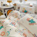 Ins style pure cotton bedding four piece set 100 cotton cartoon dormitory bed sheet three piece set children's fitted sheet quilt cover 