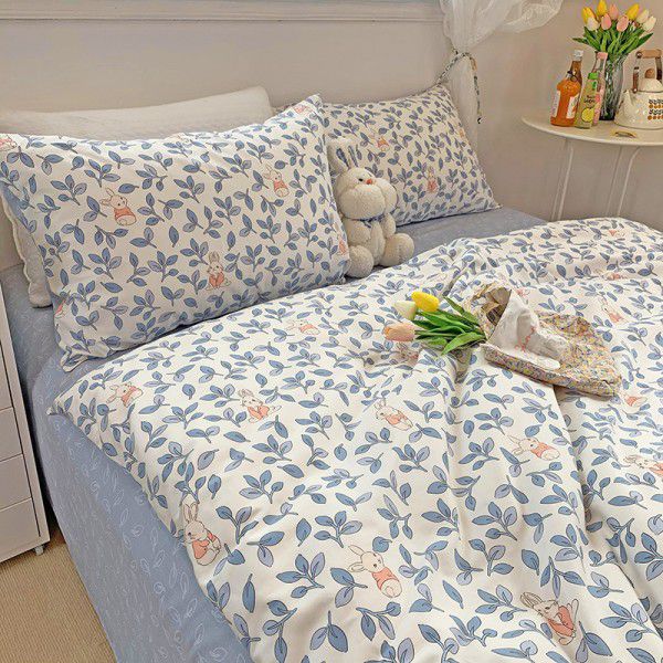 Ins small fresh pure cotton four piece set 60s thread cotton small flower bed sheet fitted sheet quilt cover bedding wholesale