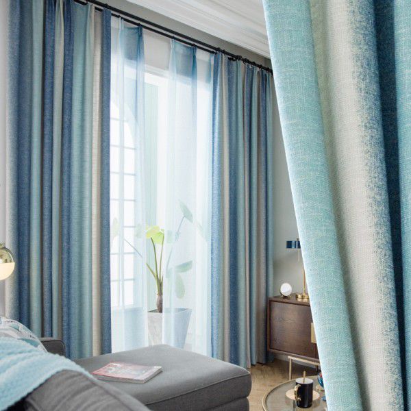 Factory direct sales of new gradual color curtain products simple modern bedroom shading cloth curtain gauze curtain set high Nordic style