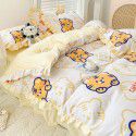 Korean style cotton princess style four-piece set small fresh bed skirt quilt cover sheet cotton dormitory bed three-piece set