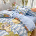 Ins style pure cotton bedding four piece set 100 cotton cartoon dormitory bed sheet three piece set children's fitted sheet quilt cover 