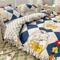 Korean style cotton princess style four-piece set small fresh bed skirt quilt cover sheet cotton dormitory bed three-piece set