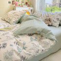 Ins wind pure cotton 100% cotton four piece bed set floral mesh red bed quilt cover sheet three piece fitted sheet 