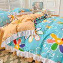 Korean style cotton princess style four-piece set small fresh bed skirt quilt cover sheet cotton dormitory bed three-piece set