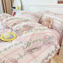 Ins style pure cotton bedding four piece set 100 cotton cartoon dormitory bed sheet three piece set children's fitted sheet quilt cover 