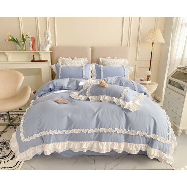 Korean Princess Wind Lolita 4-piece Spring and Autumn Dormitory Bedding Sheet and Quilt Cover Roman Cotton All Season Bedding Wholesale 