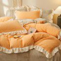 Nantong autumn and winter princess style thickened warm bed sheet quilt cover fitted sheet milk velvet three four piece bedding wholesale 