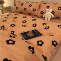 Factory direct sale cow black and white spot wash cotton four piece set ins simple nordic quilt cover 1.8 bed sheet for bed 