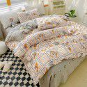 Ins style pure cotton bedding four piece set 100 cotton cartoon dormitory bed sheet three piece set children's fitted sheet quilt cover 