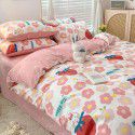 Ins style pure cotton bedding four piece set 100 cotton cartoon dormitory bed sheet three piece set children's fitted sheet quilt cover 