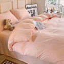 Ins style simple four piece set solid color washed cotton student dormitory three piece bed sheet quilt cover bedding wholesale 